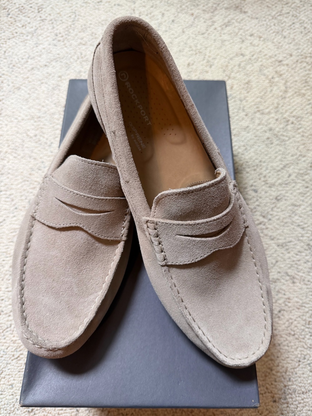 Rockport Men’s Beige Suede Penny Loafers Driving Moccasins Sz 13